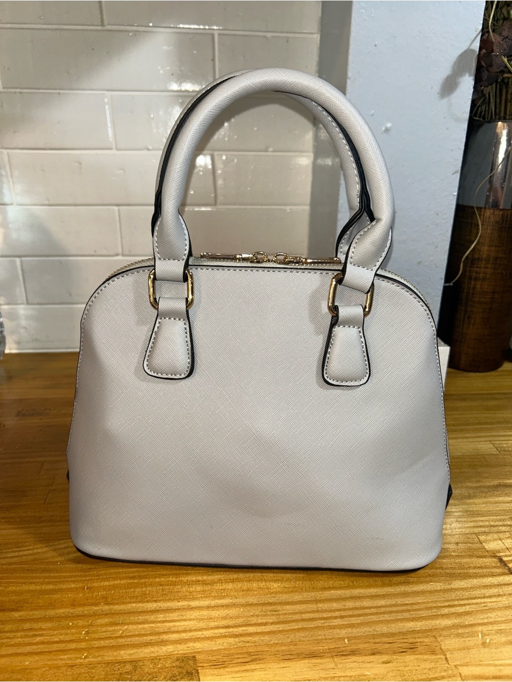 Structured Top-Handle Women’s Bag in Light Gray